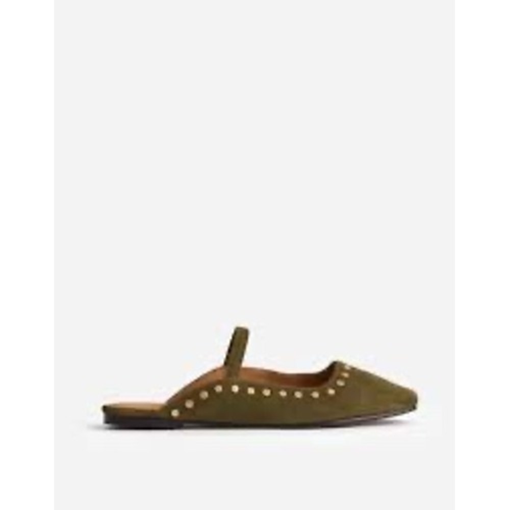 Madewell Suede Mary Jane Mules Olive Green Studded Flat Shoes Womens 6